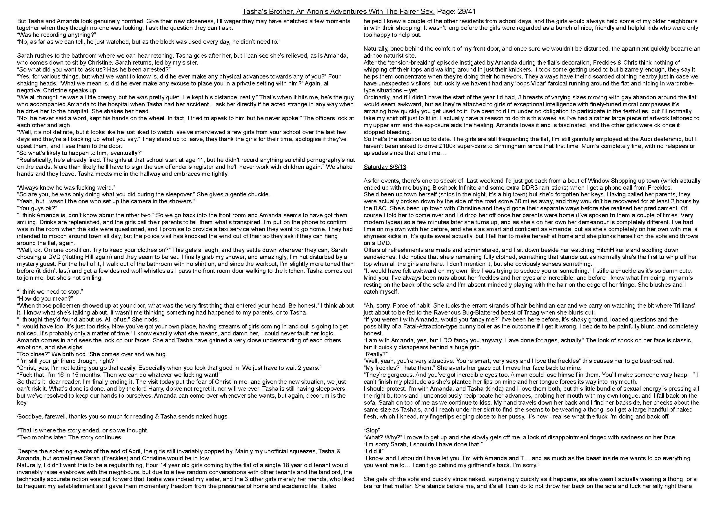 Anon's sister comes into the shower with him. Anon's meets her friend, and discovers family secrets.